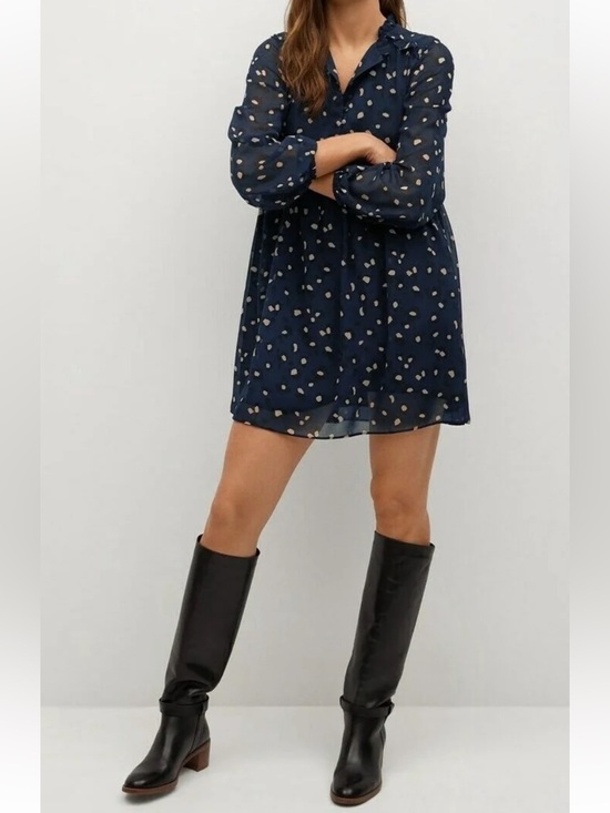 Mango Dresses & Skirts - Mango Flowy Navy Polka Dot Mini Dress